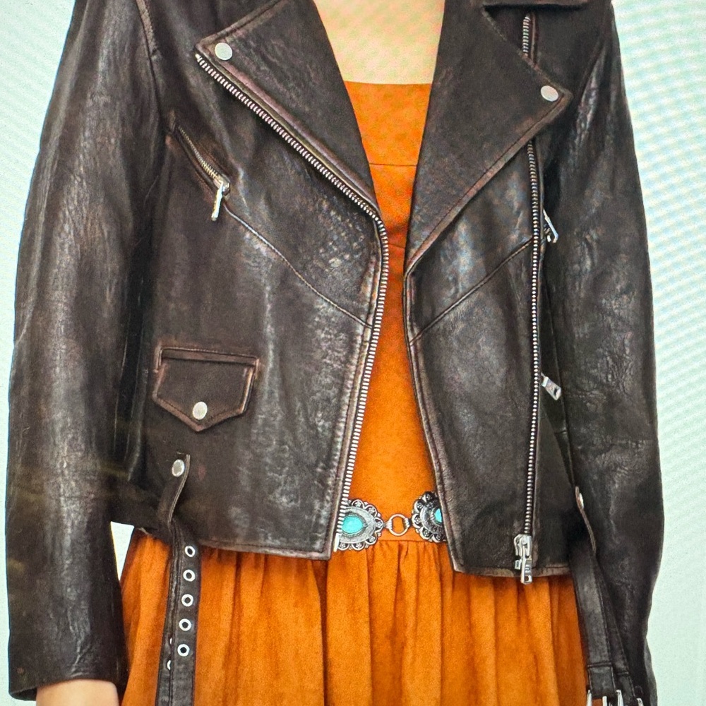 Avec Les Filles Dark Brown Leather Relaxed Moto Jacket Women’s Plus 2x